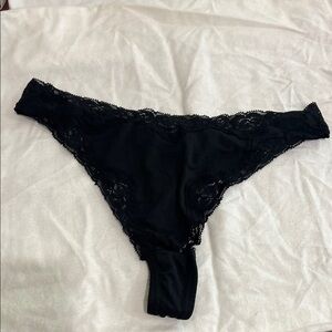Elegant Black Lace Trim Thong